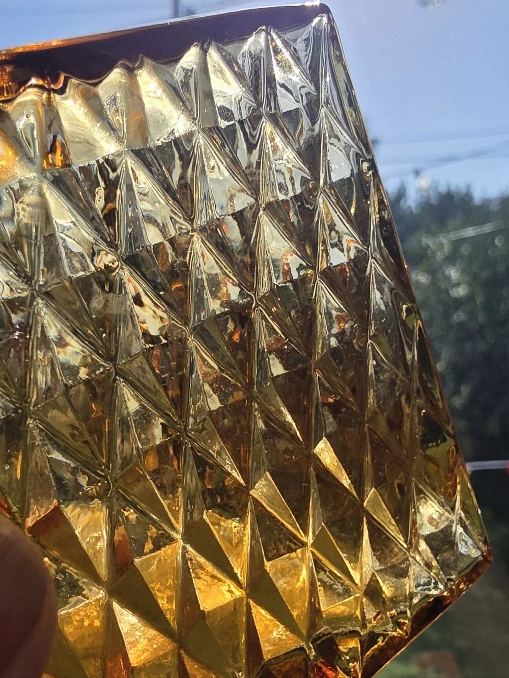 VTG Mid Century Amber Diamond Point Glass Decanter Bottle | Japan